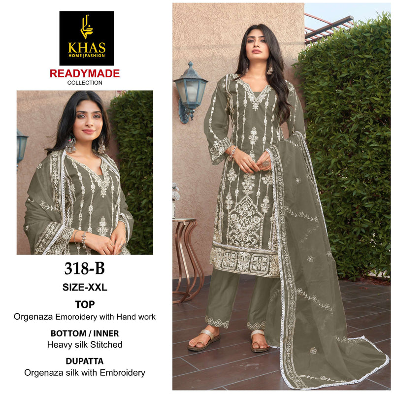 Khas Fashion D No 318 Organza Embroidery With Hand Work Designer Pret Kurti