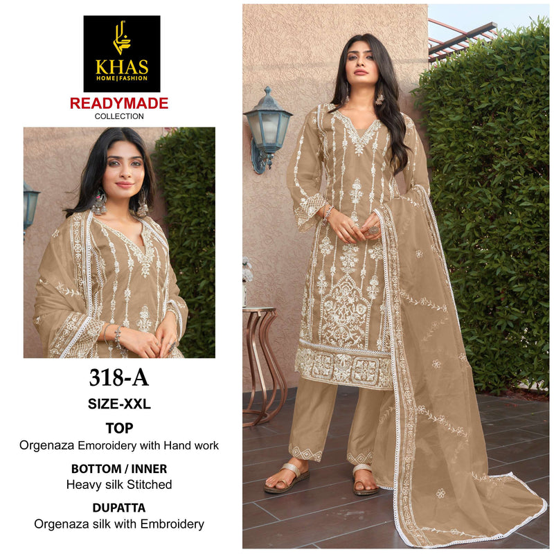 Khas Fashion D No 318 Organza Embroidery With Hand Work Designer Pret Kurti
