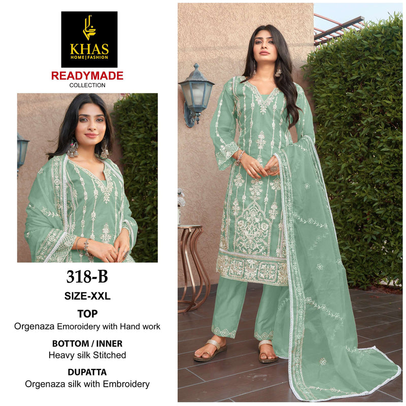 Khas Fashion D No 318 Organza Embroidery With Hand Work Designer Pret Kurti