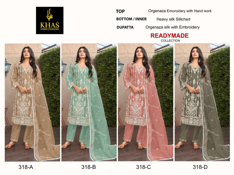 Khas Fashion D No 318 Organza Embroidery With Hand Work Designer Pret Kurti