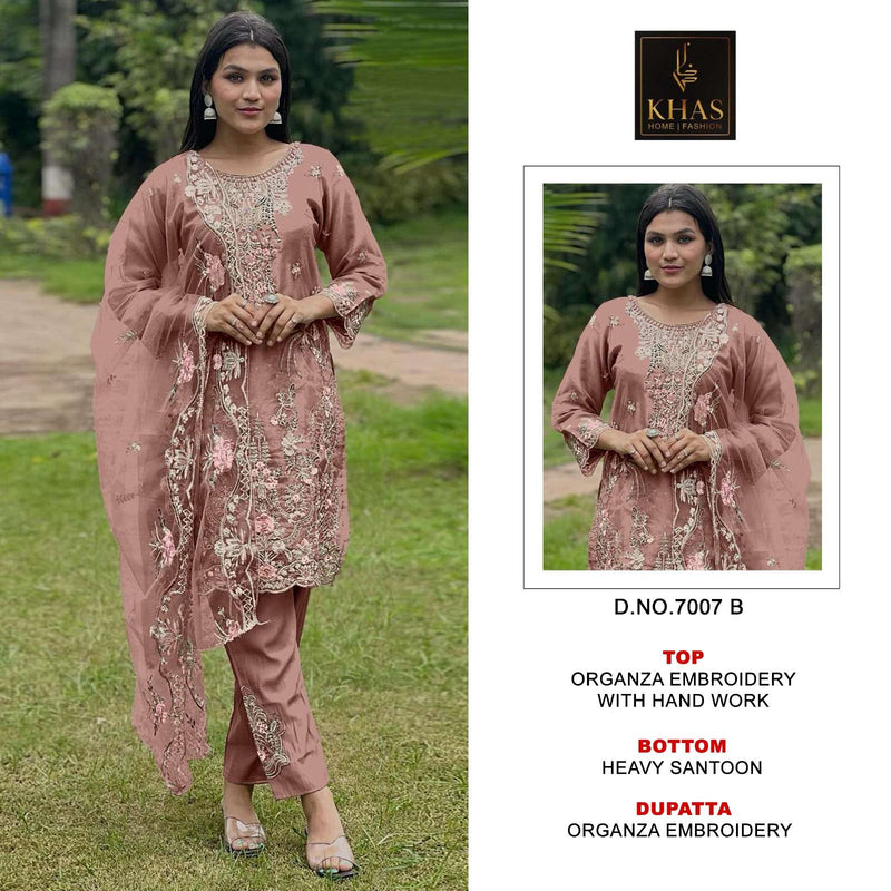 Khas Fashion D No 7007 Organza Embroidery With Hand Work Designer Salwar Suit