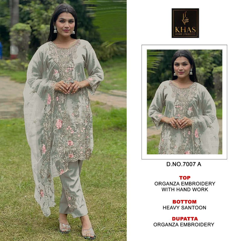 Khas Fashion D No 7007 Organza Embroidery With Hand Work Designer Salwar Suit