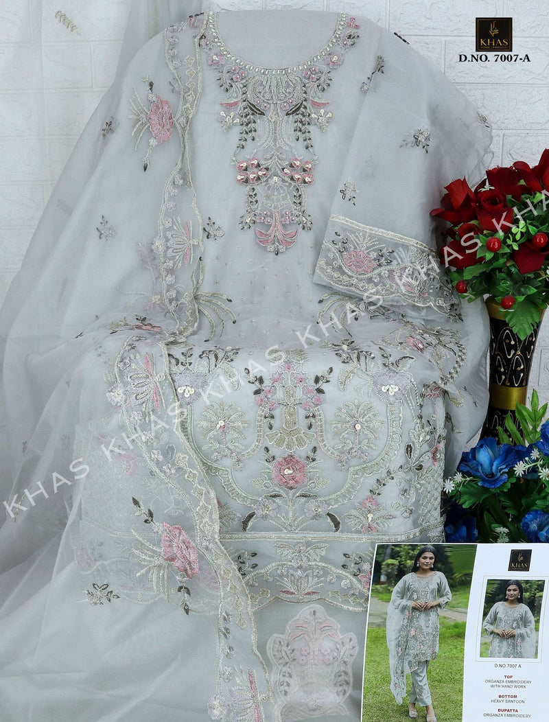 Khas Fashion D No 7007 Organza Embroidery With Hand Work Designer Salwar Suit