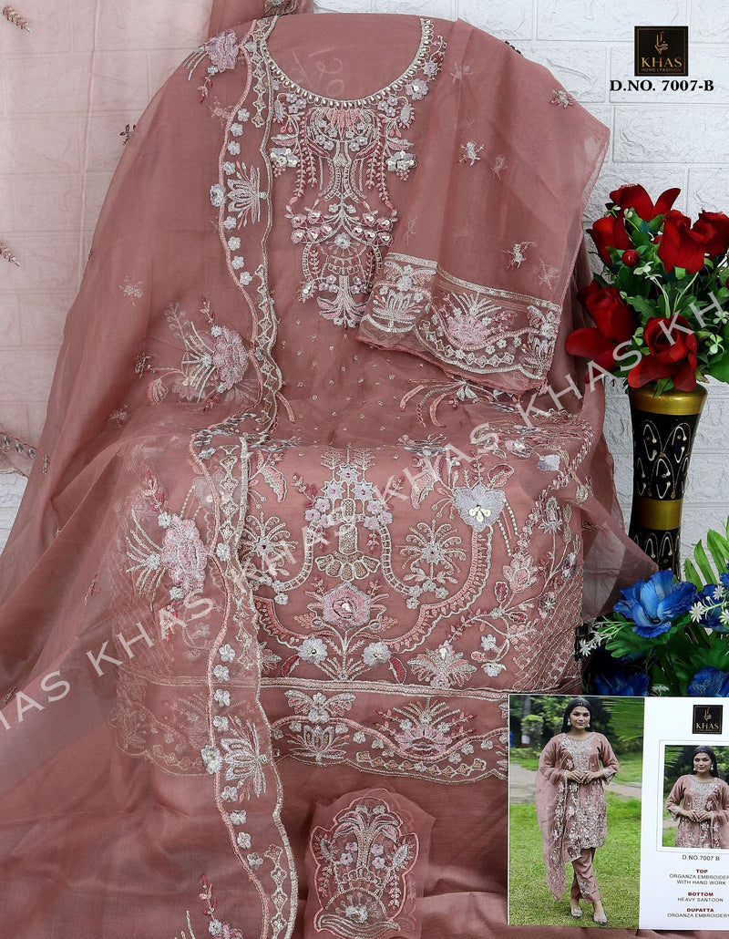 Khas Fashion D No 7007 Organza Embroidery With Hand Work Designer Salwar Suit