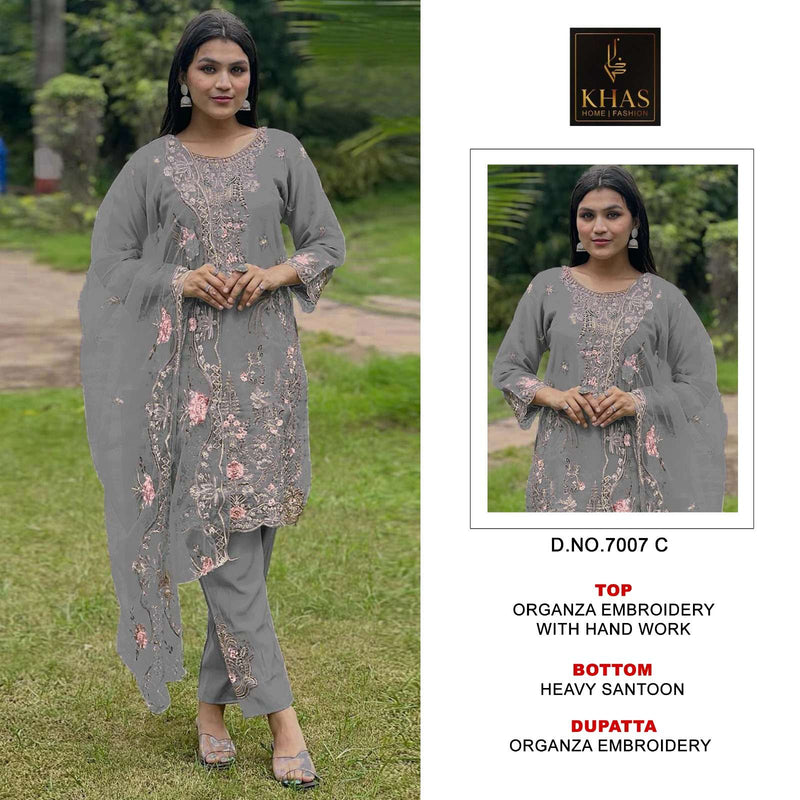 Khas Fashion D No 7007 Organza Embroidery With Hand Work Designer Salwar Suit