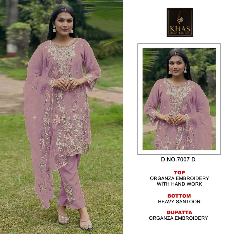 Khas Fashion D No 7007 Organza Embroidery With Hand Work Designer Salwar Suit