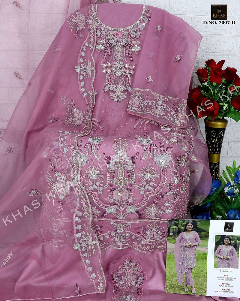 Khas Fashion D No 7007 Organza Embroidery With Hand Work Designer Salwar Suit