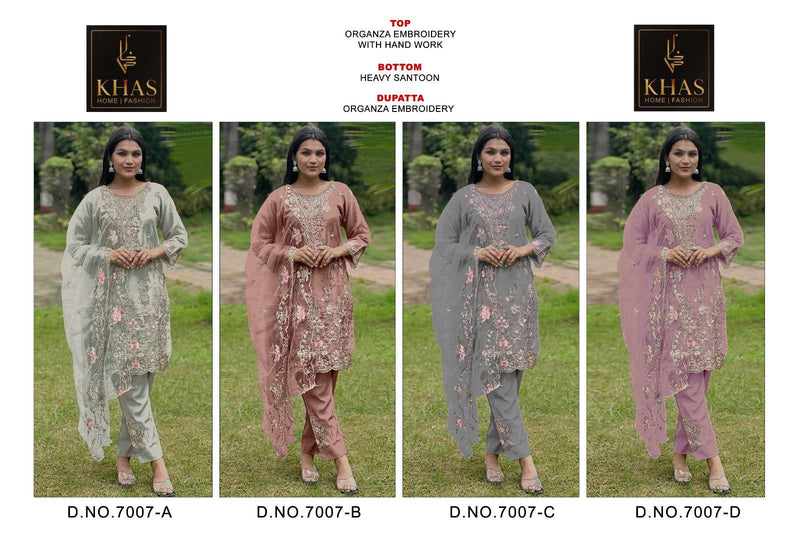 Khas Fashion D No 7007 Organza Embroidery With Hand Work Designer Salwar Suit