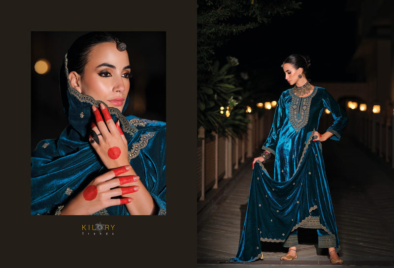 Kilory Trends Rasm Pure Premium Velvet Embroidered Work Salwar Suit