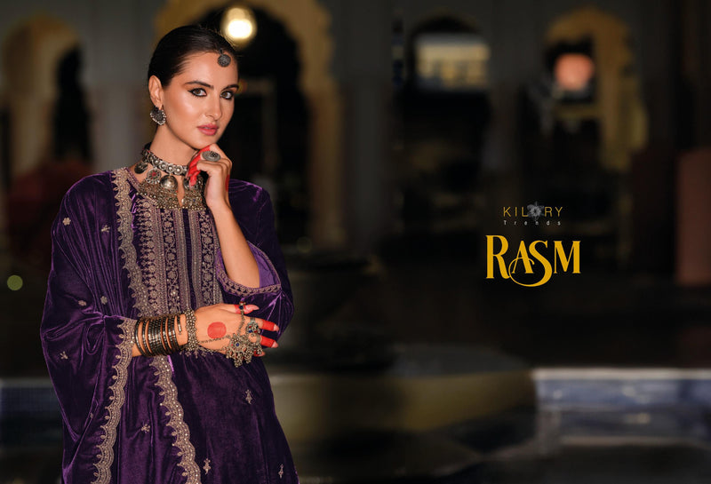 Kilory Trends Rasm Pure Premium Velvet Embroidered Work Salwar Suit