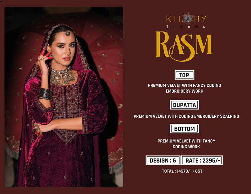 Kilory Trends Rasm Pure Premium Velvet Embroidered Work Salwar Suit