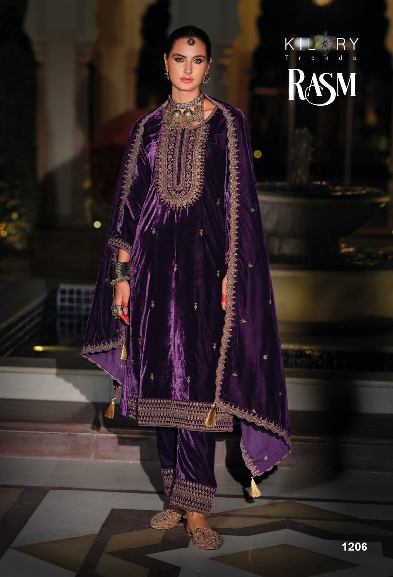 Kilory Trends Rasm Pure Premium Velvet Embroidered Work Salwar Suit