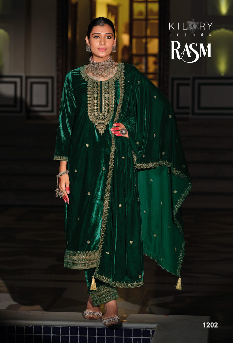 Kilory Trends Rasm Pure Premium Velvet Embroidered Work Salwar Suit