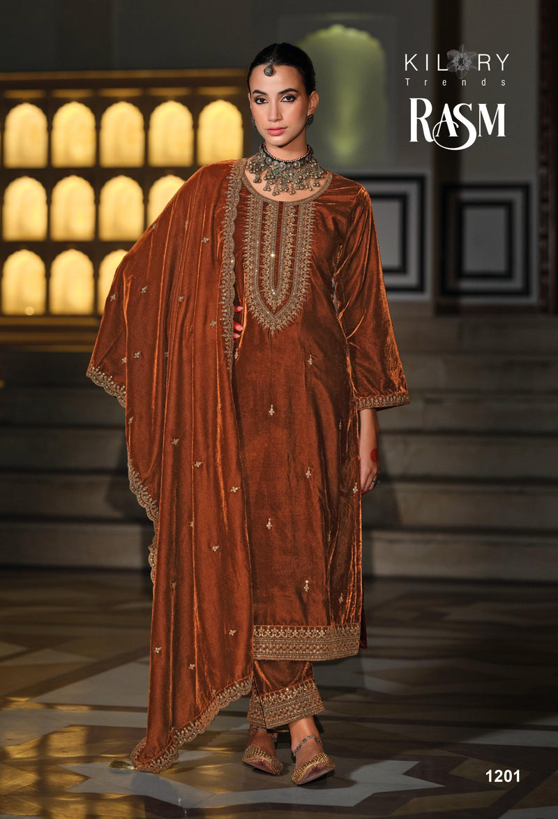 Kilory Trends Rasm Pure Premium Velvet Embroidered Work Salwar Suit