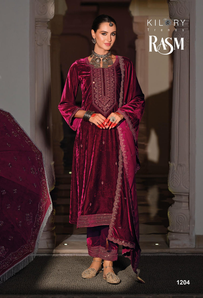 Kilory Trends Rasm Pure Premium Velvet Embroidered Work Salwar Suit