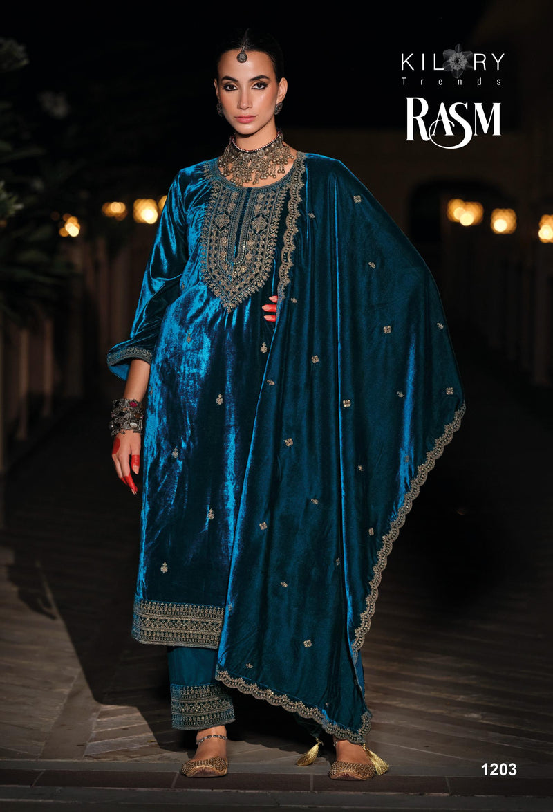 Kilory Trends Rasm Pure Premium Velvet Embroidered Work Salwar Suit