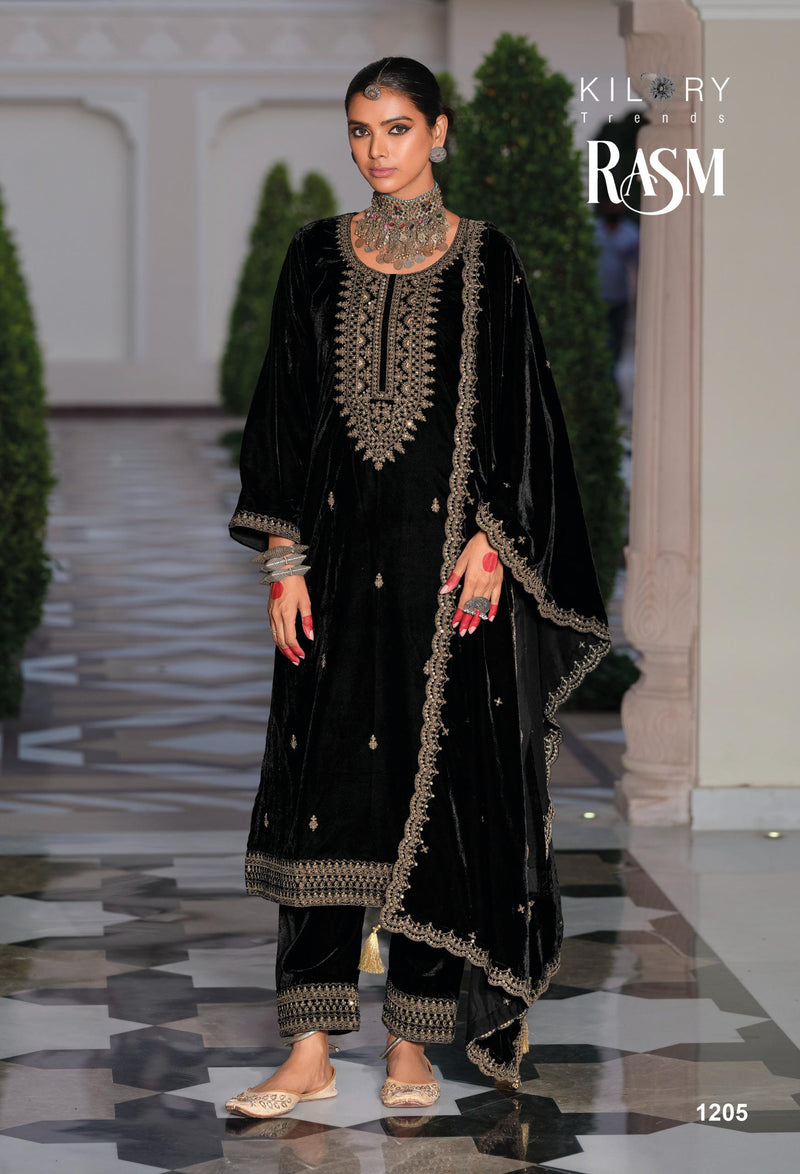 Kilory Trends Rasm Pure Premium Velvet Embroidered Work Salwar Suit