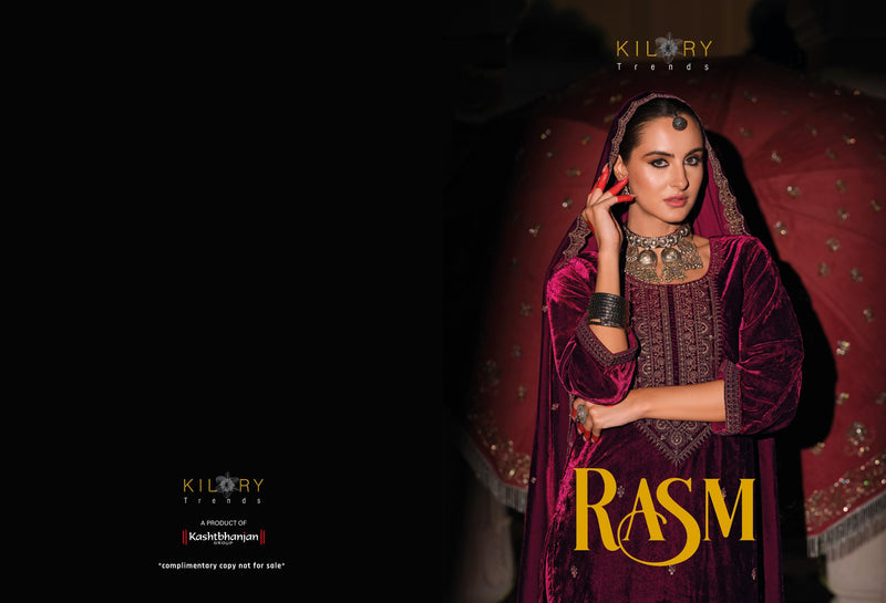Kilory Trends Rasm Pure Premium Velvet Embroidered Work Salwar Suit