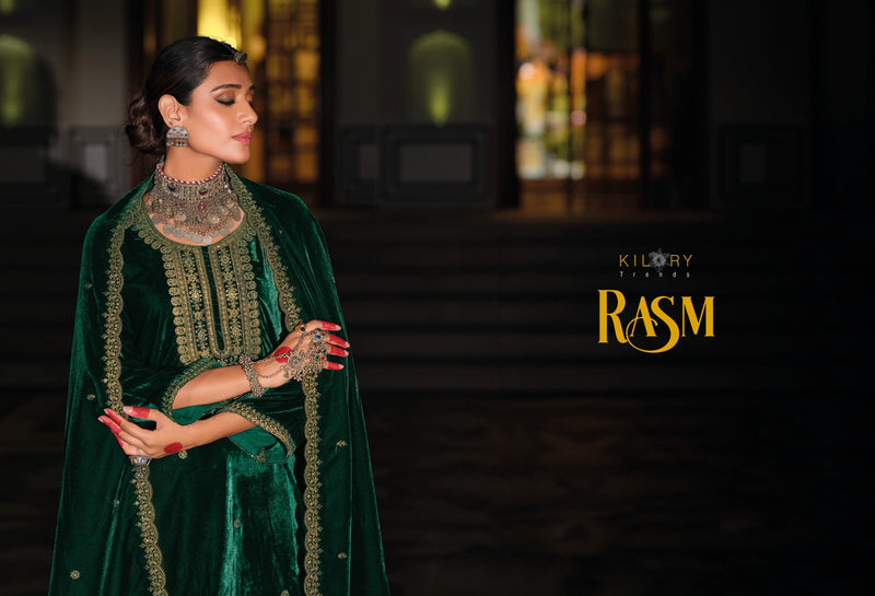 Kilory Trends Rasm Pure Premium Velvet Embroidered Work Salwar Suit