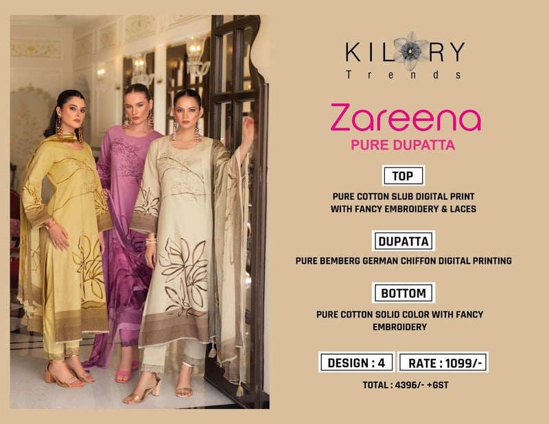 Kilory Trends Zareena Pure Cotton Embroidered Fancy Work Salwar Suit