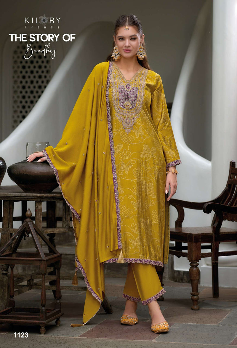 Kilory Trendz The Story Of Bandhej Viscose Silk Embroidered Work Salwar Suit
