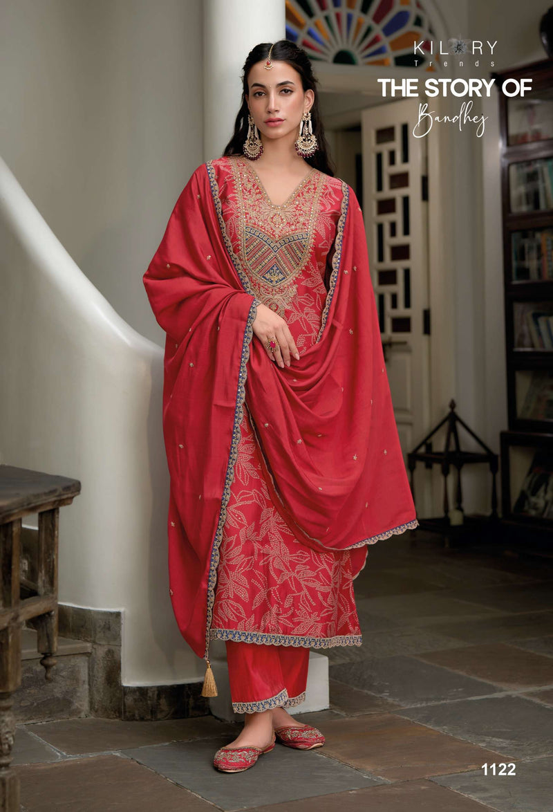 Kilory Trendz The Story Of Bandhej Viscose Silk Embroidered Work Salwar Suit