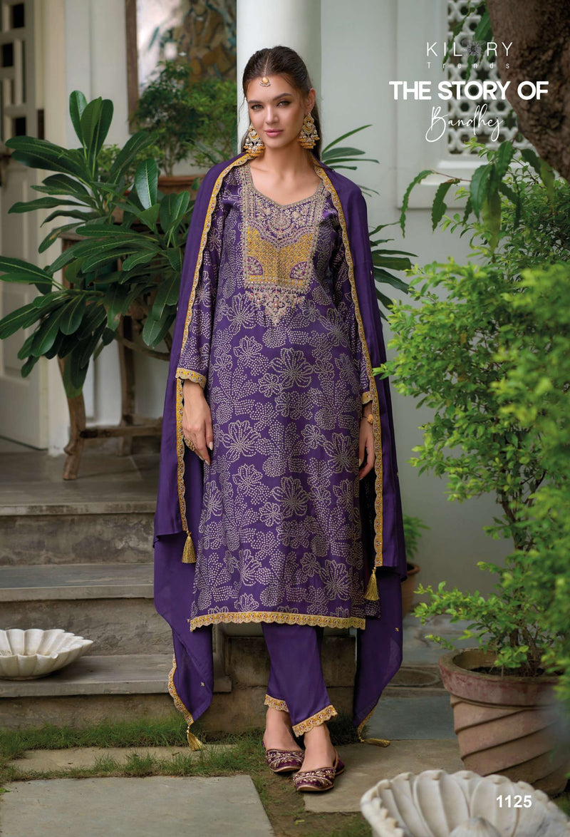 Kilory Trendz The Story Of Bandhej Viscose Silk Embroidered Work Salwar Suit