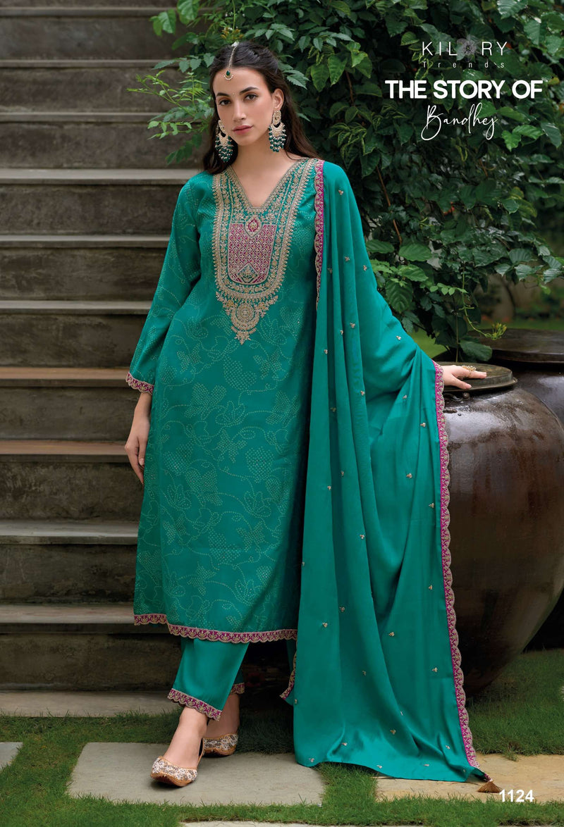 Kilory Trendz The Story Of Bandhej Viscose Silk Embroidered Work Salwar Suit