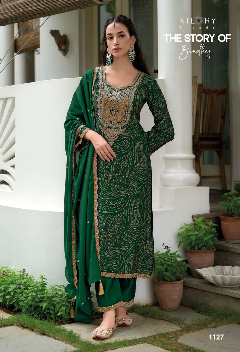 Kilory Trendz The Story Of Bandhej Viscose Silk Embroidered Work Salwar Suit