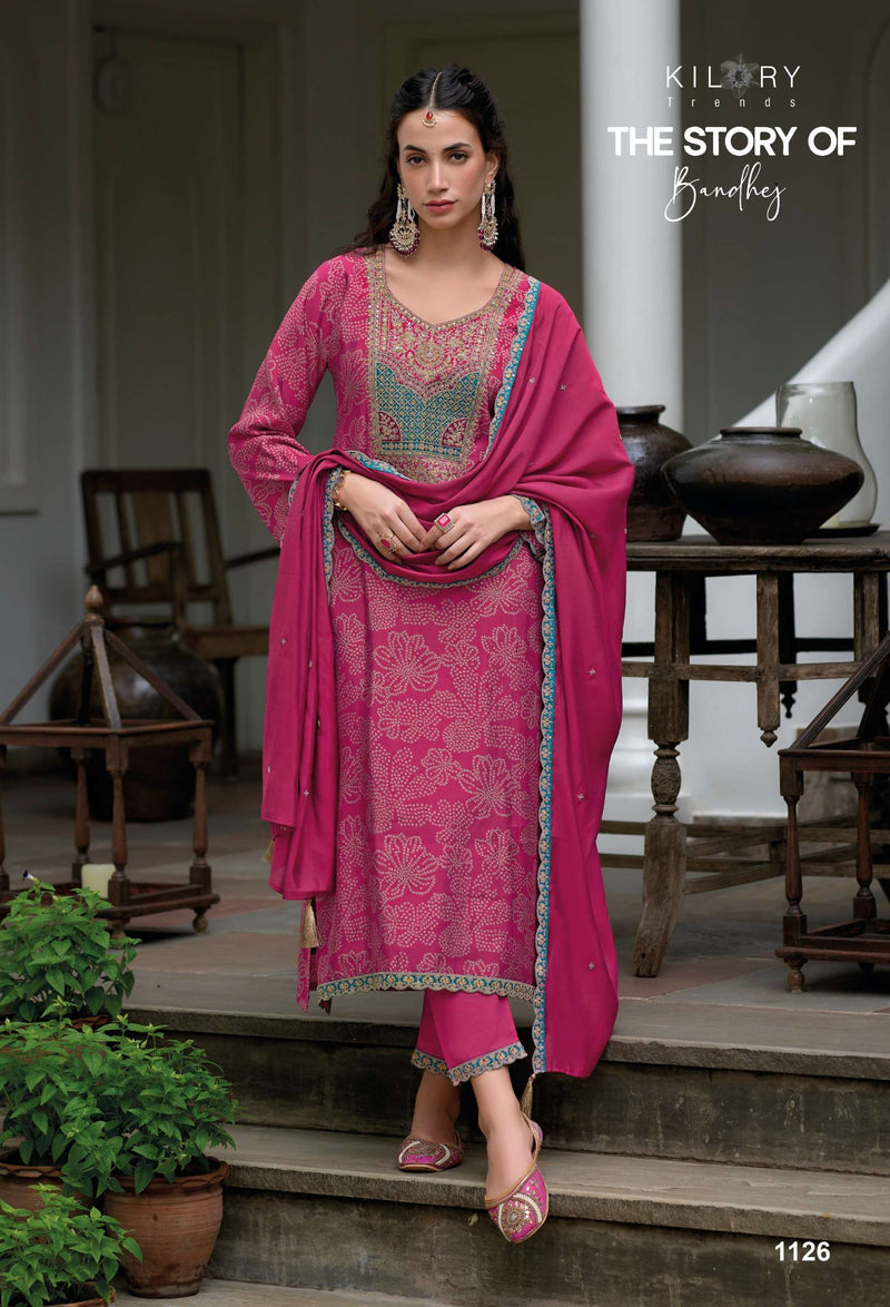 Kilory Trendz The Story Of Bandhej Viscose Silk Embroidered Work Salwar Suit