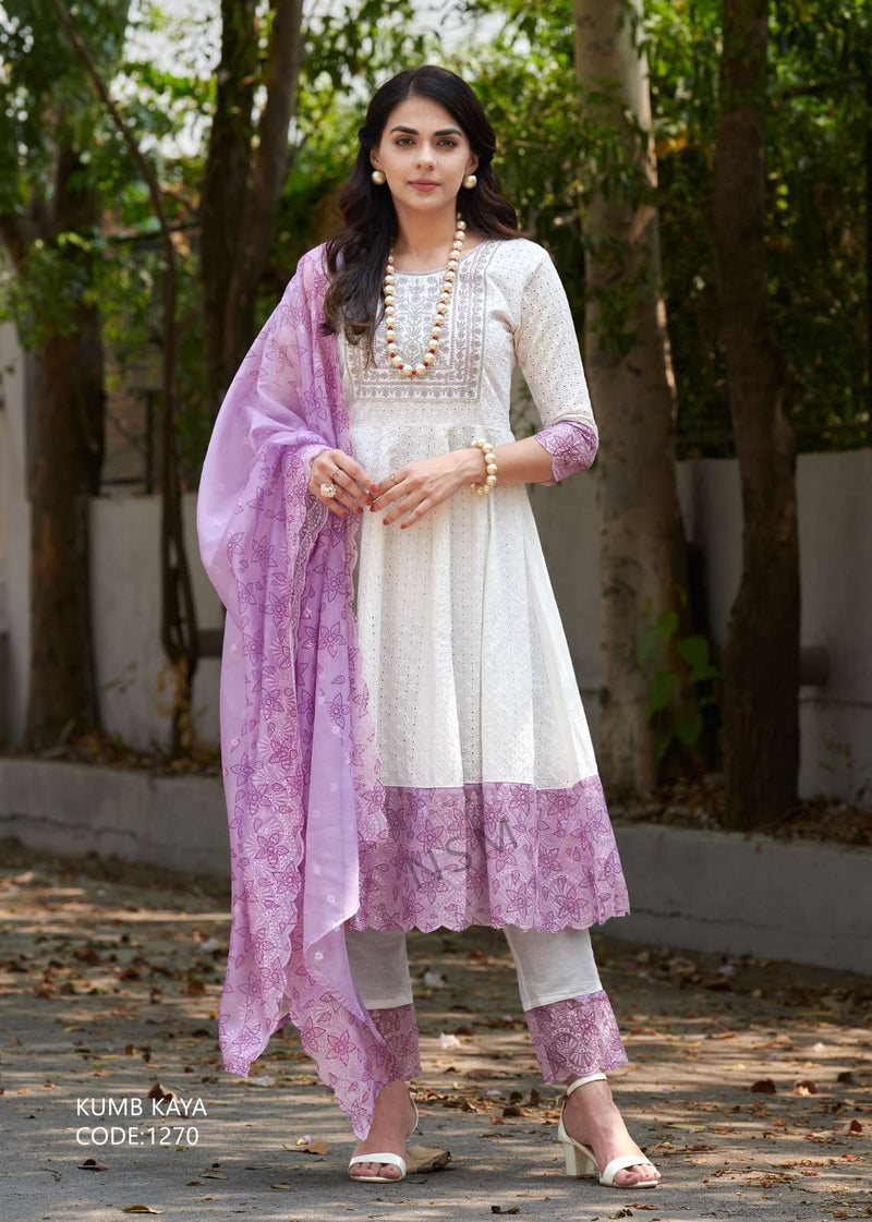Kumb Kaya Cotton Anarkali Style With Panal Organza Shifflei With Digital Print Combo Set Of Kurti