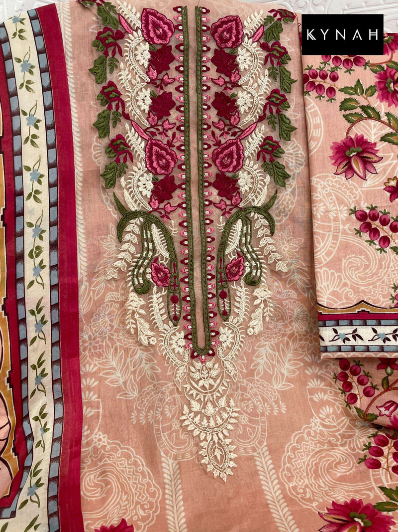 Kynah D No 2163  Lawn Cotton Print With Exclusive Heavy Patch Embroidery Designer Salwar Kameez
