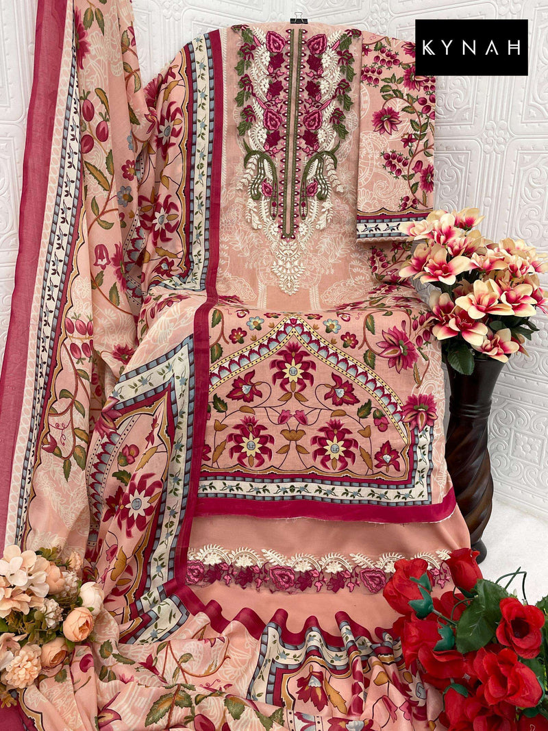 Kynah D No 2163  Lawn Cotton Print With Exclusive Heavy Patch Embroidery Designer Salwar Kameez