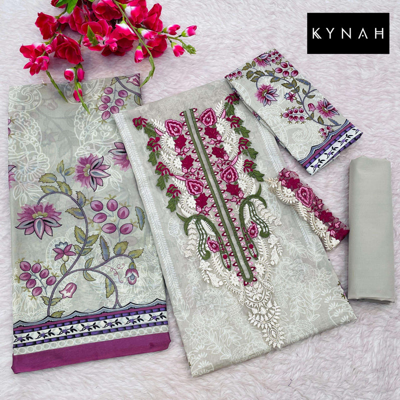 Kynah D No 2163  Lawn Cotton Print With Exclusive Heavy Patch Embroidery Designer Salwar Kameez