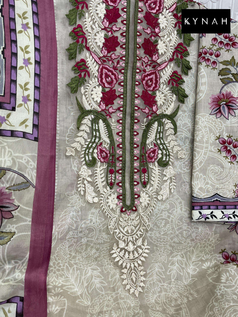 Kynah D No 2163  Lawn Cotton Print With Exclusive Heavy Patch Embroidery Designer Salwar Kameez