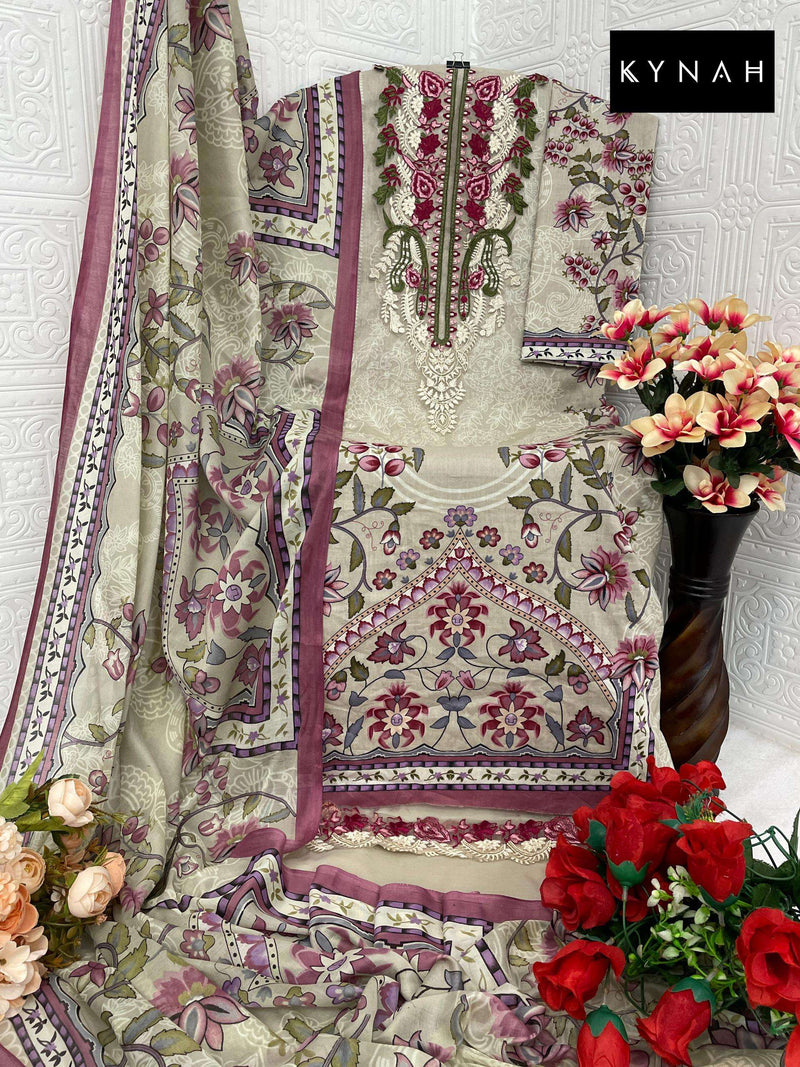 Kynah D No 2163  Lawn Cotton Print With Exclusive Heavy Patch Embroidery Designer Salwar Kameez