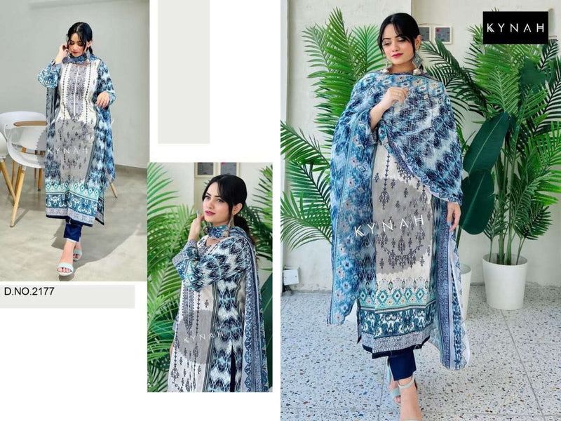 Kynah D No 2177 Cotton Self  Embroidered Digital Printed Salwar Kameez