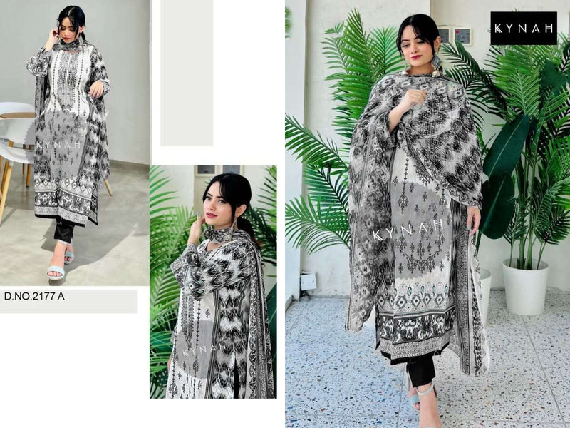 Kynah D No 2177 Cotton Self  Embroidered Digital Printed Salwar Kameez