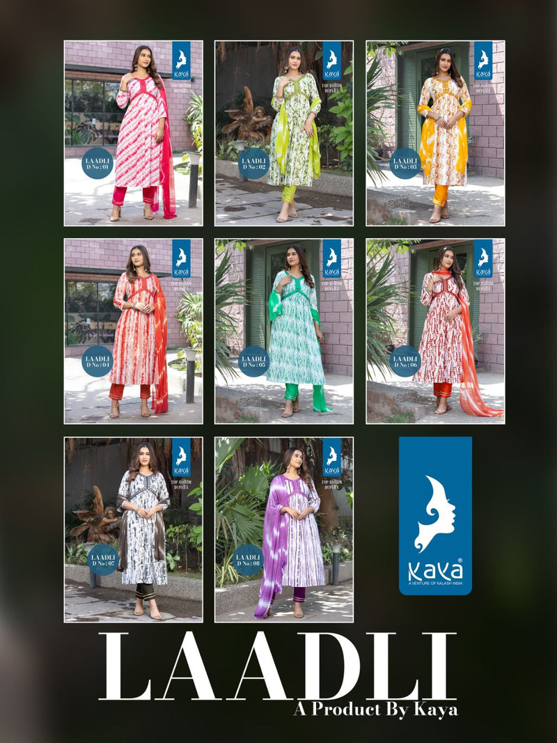 Kaya Laadli Rayon Printed Aaliya Cut Style Kurti With Bottom & Dupatta