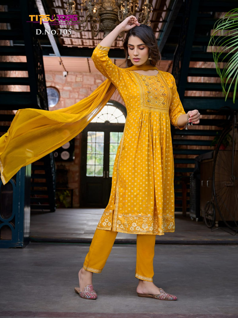 Tips And Tops Label Rayon Slub Fancy Printed Kurti Combo Set