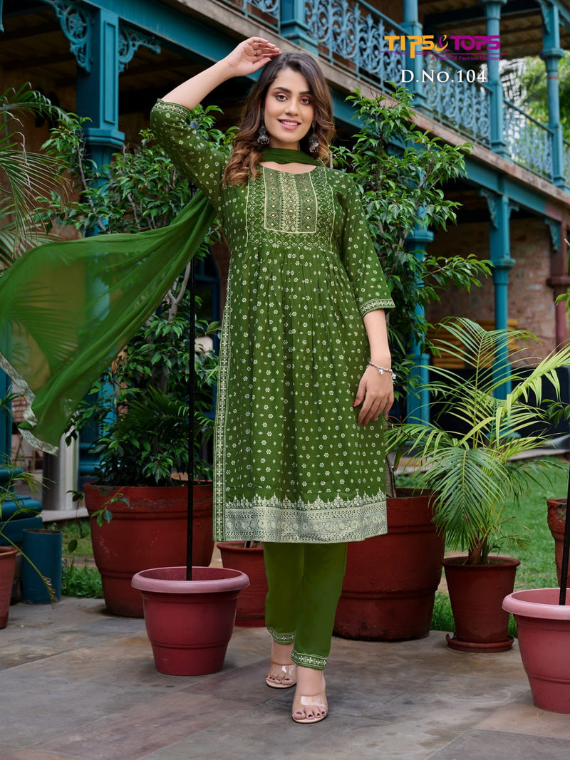 Tips And Tops Label Rayon Slub Fancy Printed Kurti Combo Set