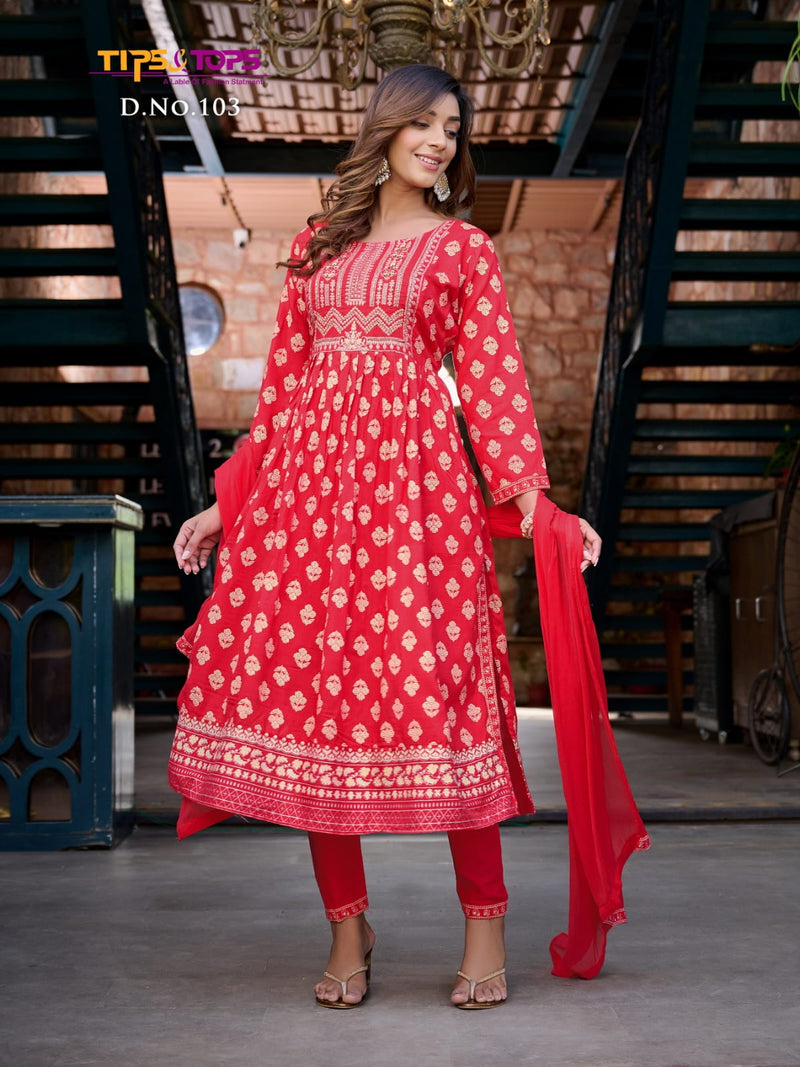 Tips And Tops Label Rayon Slub Fancy Printed Kurti Combo Set