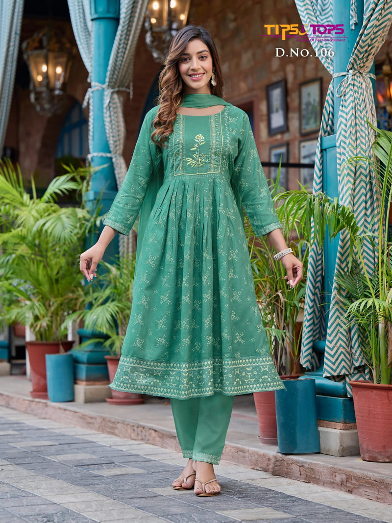 Tips And Tops Label Rayon Slub Fancy Printed Kurti Combo Set