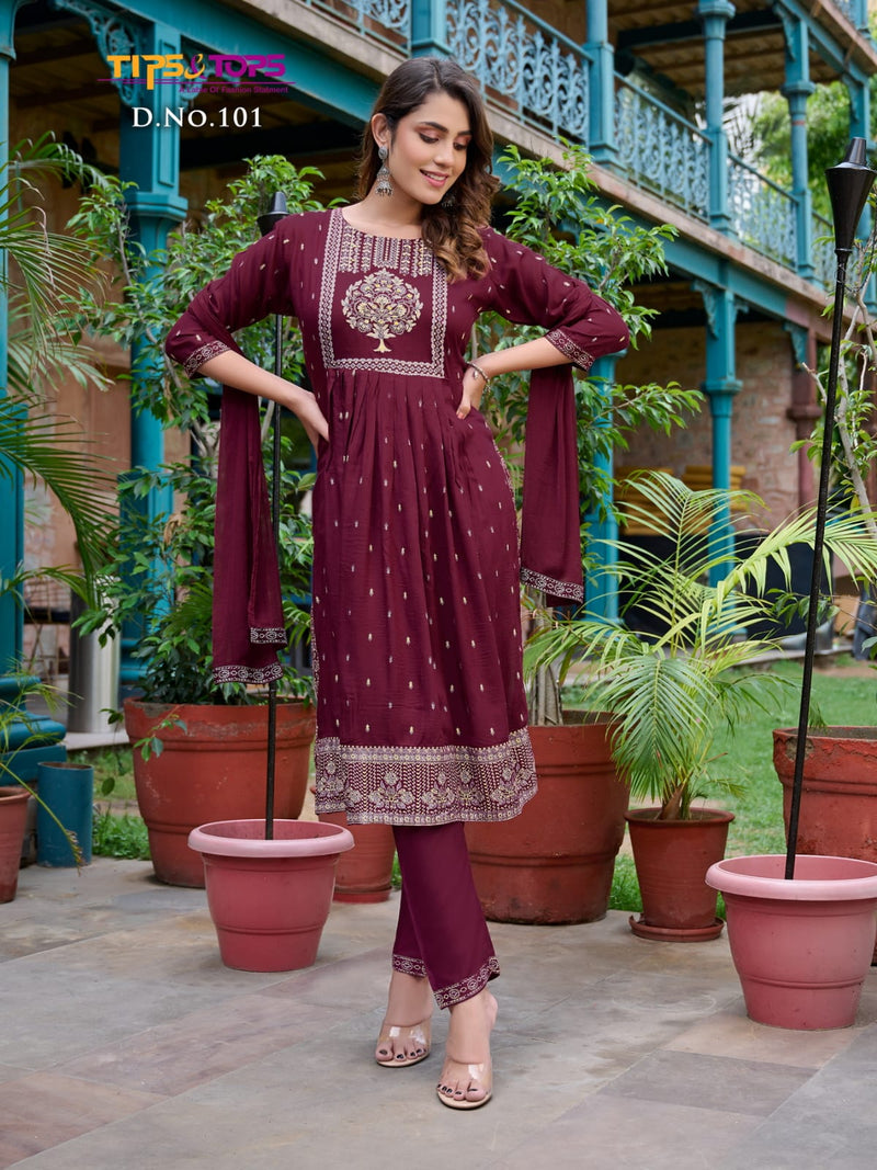 Tips And Tops Label Rayon Slub Fancy Printed Kurti Combo Set