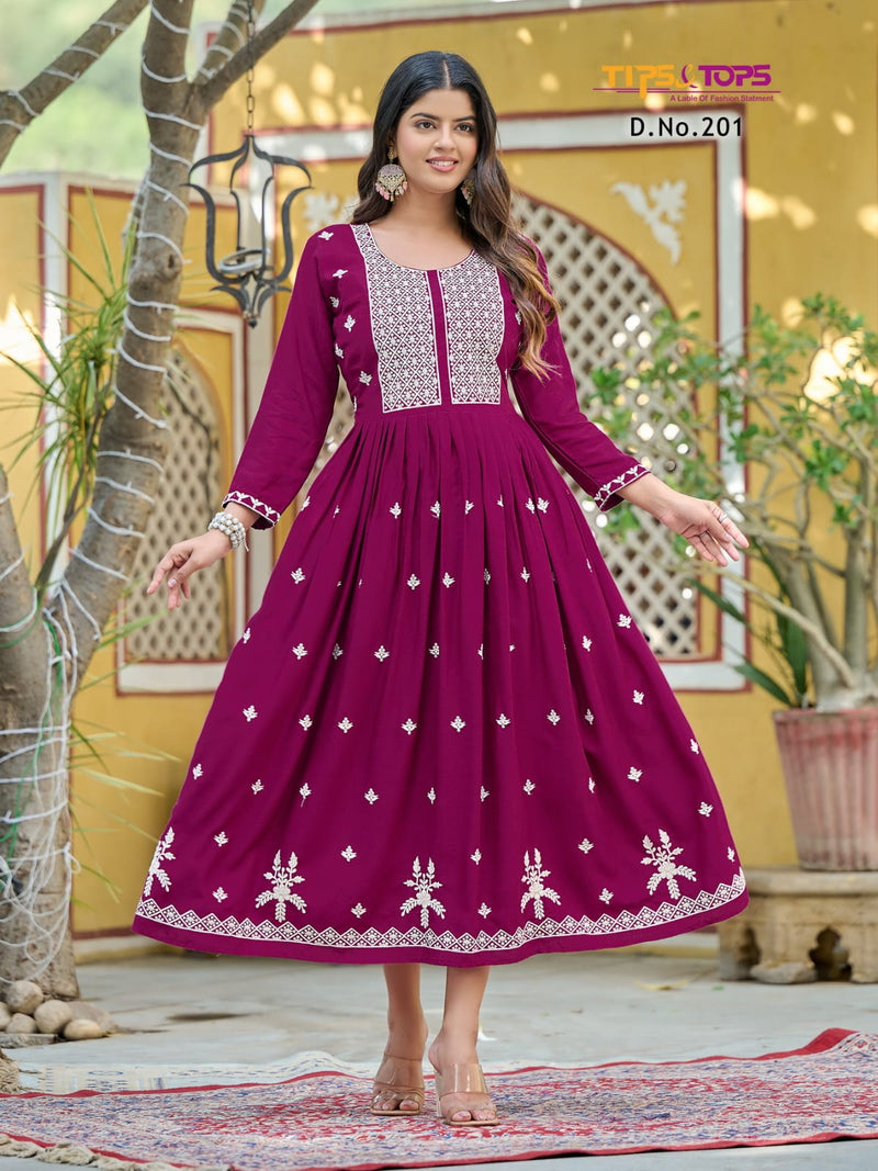Tips And Tops Lakhnavi Vol 2 Rayon Thread Embroidery Work Gown Style Kurtis