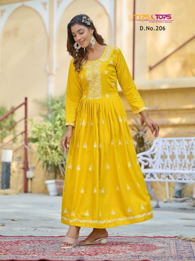 Tips And Tops Lakhnavi Vol 2 Rayon Thread Embroidery Work Gown Style Kurtis