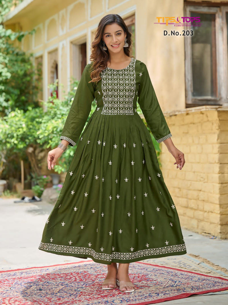 Tips And Tops Lakhnavi Vol 2 Rayon Thread Embroidery Work Gown Style Kurtis
