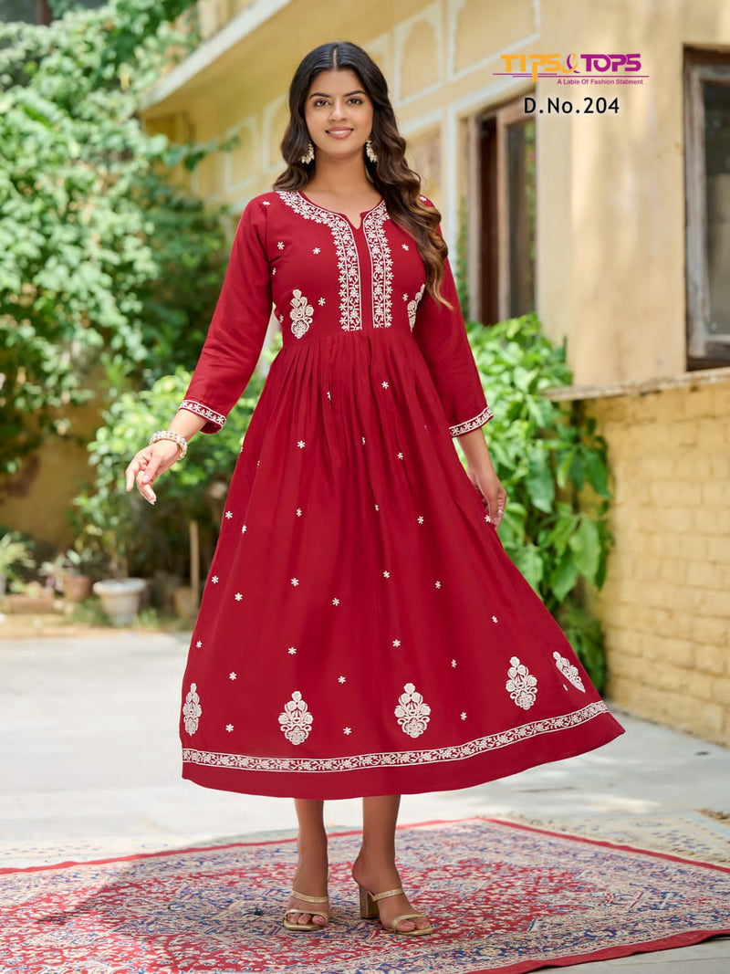 Tips And Tops Lakhnavi Vol 2 Rayon Thread Embroidery Work Gown Style Kurtis