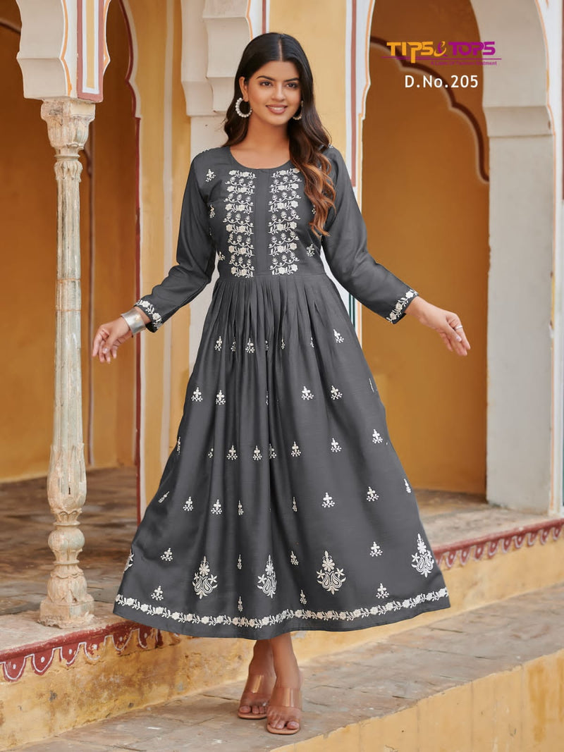 Tips And Tops Lakhnavi Vol 2 Rayon Thread Embroidery Work Gown Style Kurtis