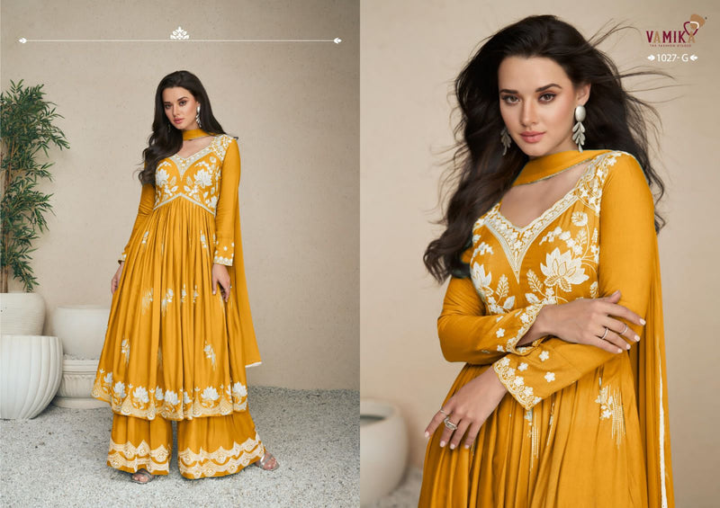 Vamika Lakhnavi Vol 5 Rayon Thered Work Designer Ready Made Plazzo Salwar Suits
